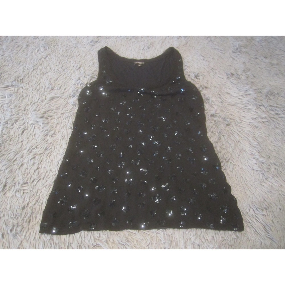 Express Tank Top Womens Medium Black Sequin Scoop Neck Sleeveless Lined Party